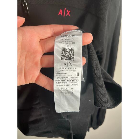 ARMANI EXCHANGE 1/4 Zip Pullover Sweater Black Knitted 100% Cotton Men's Sz M - Picture 9 of 13